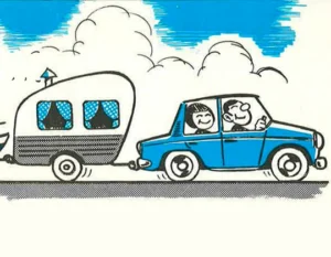 Card voiture tirant une caravane