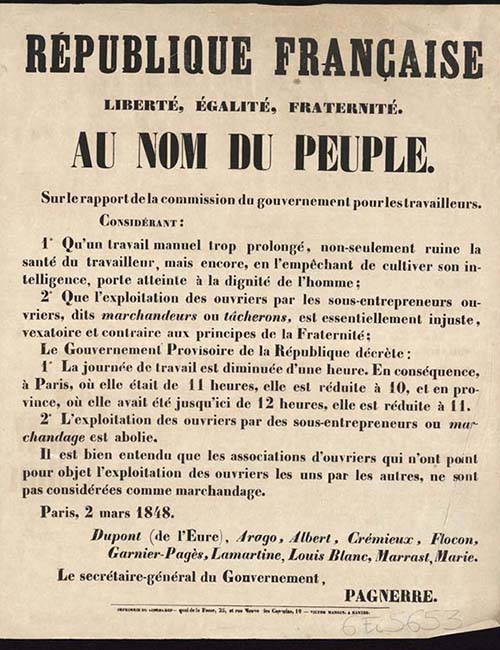 Réduction du temps de travail promulguée par la IIème République - 2 mars 1848