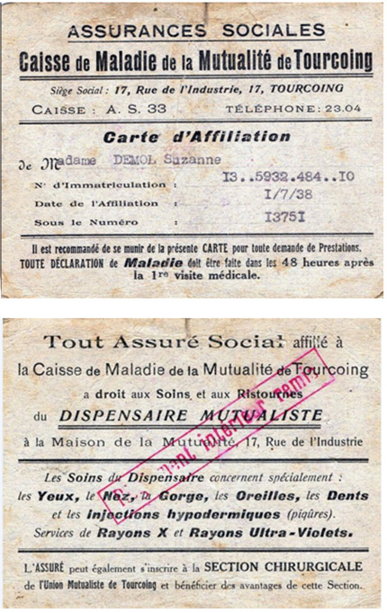 Carte d’adhésion à la Mutualité de Tourcoing