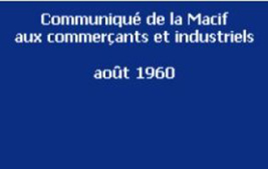 Vignette bleue - Communiqué de la Macif aux commerçants et industriels - Août 1960