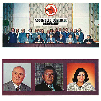 Photo de la tribune de l'assemblée Générale Ordinaire et Photo Hélène Weinstock première femme au CA