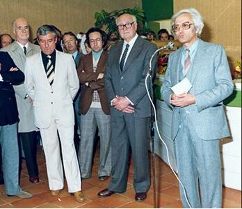 Photo de l'ouverture du centre de Romans De gauche à droite : Claude Renaudet, chef de centre, Marcel Hervé, administrateur, Pierre Juvin, président