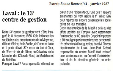 Image de l'article Laval : le 13e centre de gestion - Bonne Route n°61 - Janvier 1987