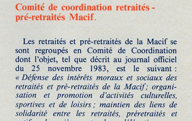Image de l'article Comité de coordination retraités - pré-retraités Macif de Macif actualités n°15 de décembre 1983