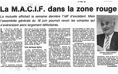 Article La MACIF dans la zone rouge - La nouvelle république 24 mai 1995