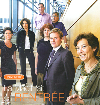 Une de la publication Point commun n°54 de septembre / octobre 2005. Université. La Macif fat sa rentrée.